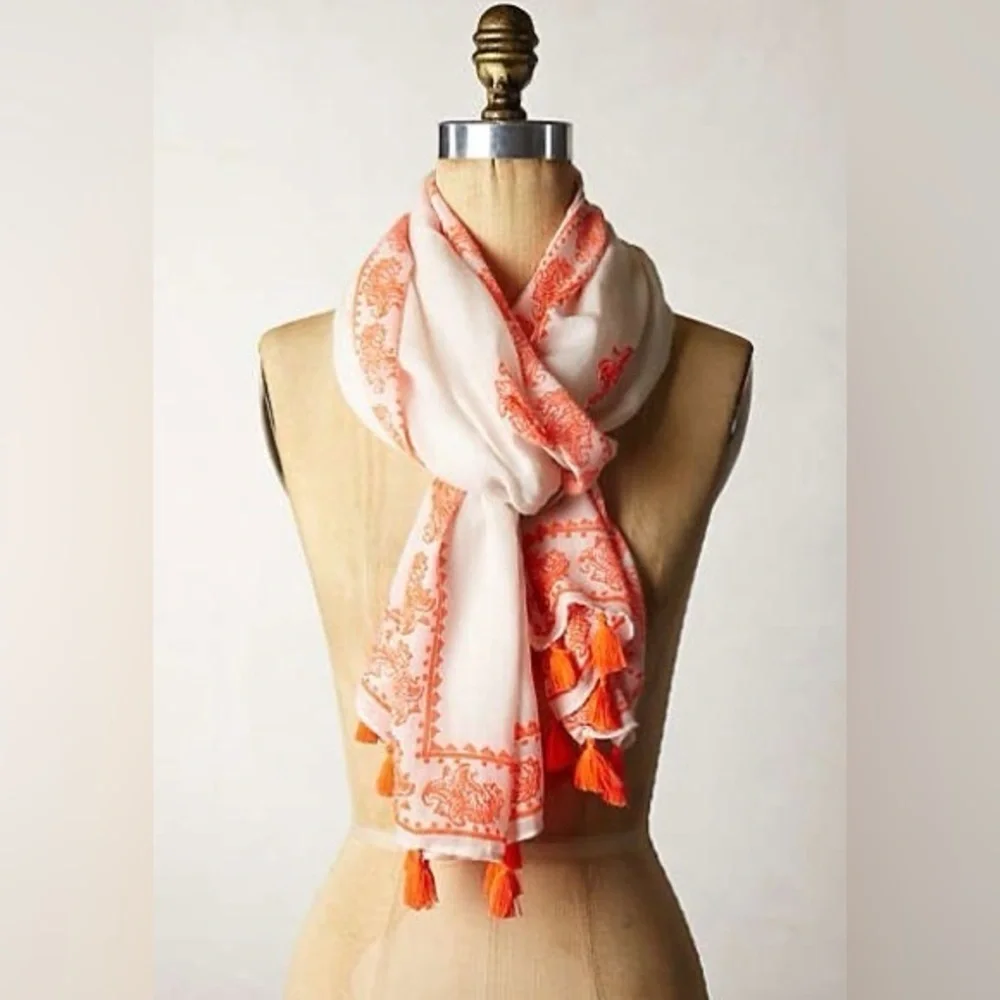 Pink and Orange Embroidered Scarf